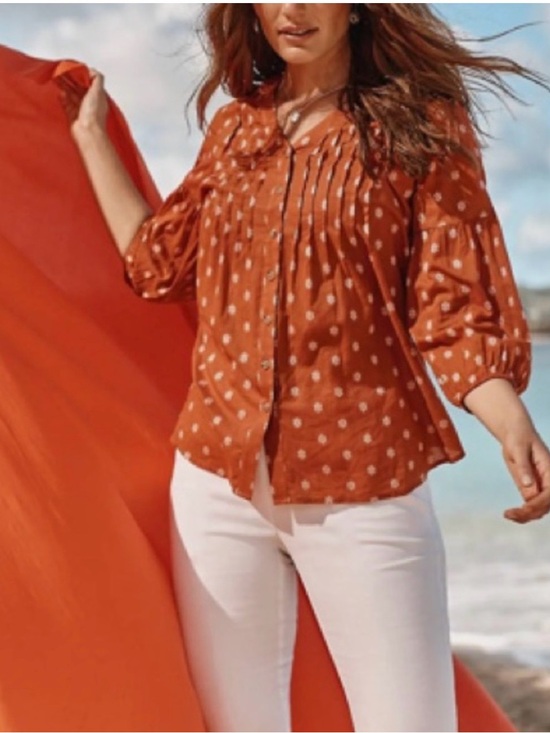 J. Jill Tops - J. Jill Rust Dot Pintuck Button-Front Blouse